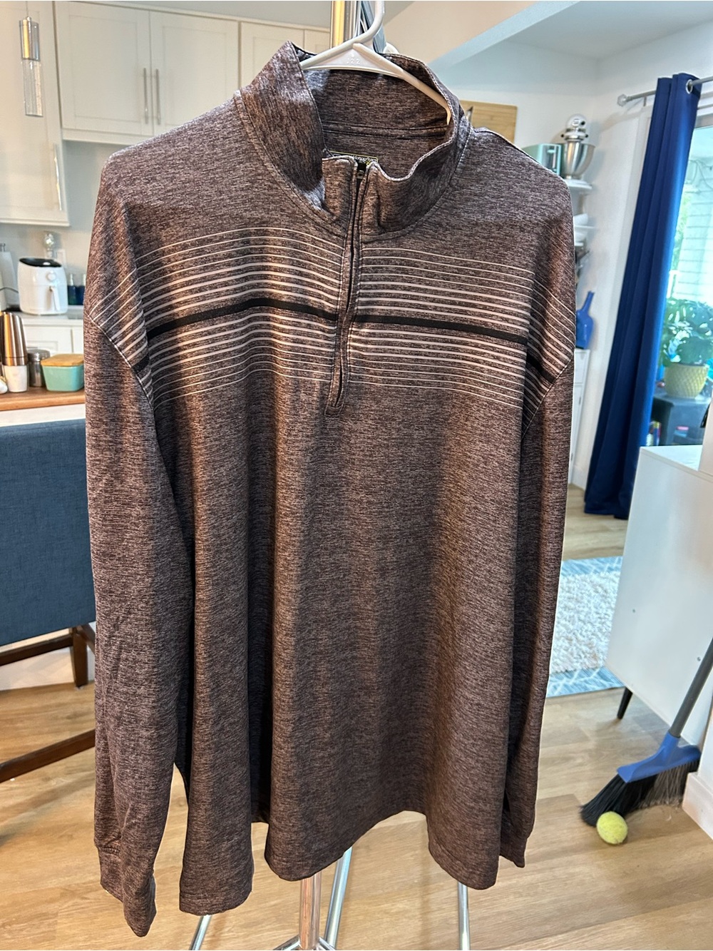 PGA Tour Men's Charcoal Heather Quarter-Zip Striped Pullover